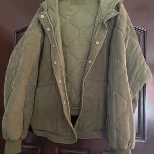 Green Puffer Bomber Jacket